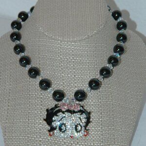 Betty Boop Crystal Pendant Choker Necklace (Vintage)